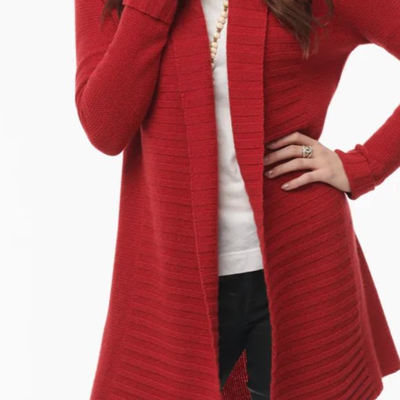 Snapdragon Pure Cashmere Red Ribbed Sweater Coat - Picture 2 of 5